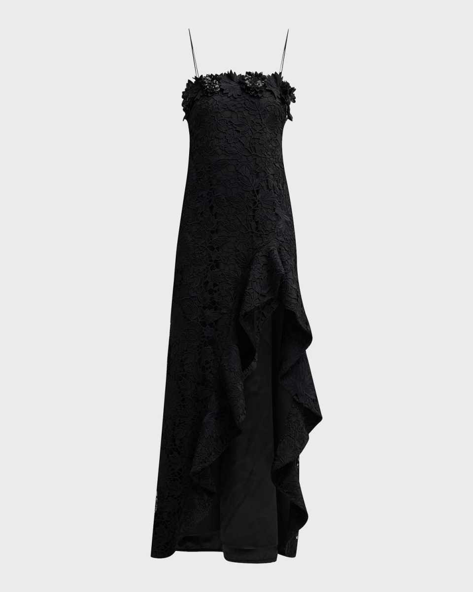 Eva High-Low Square-Neck Floral Lace Gown